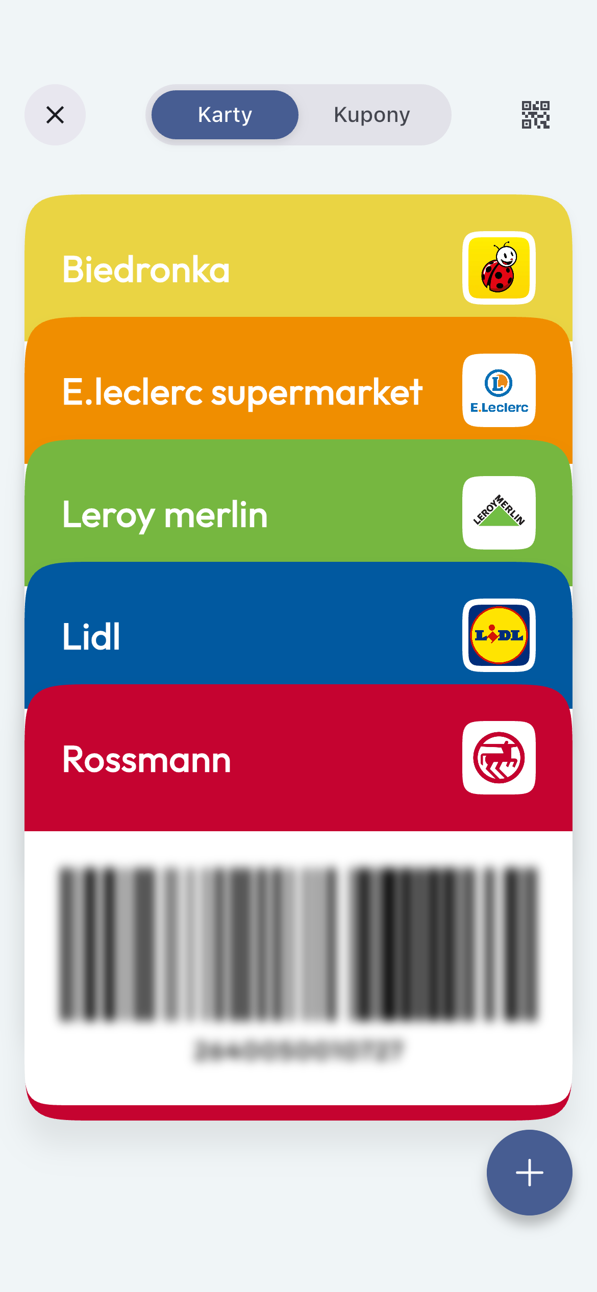 Loyalty card, coupon, and wishlist screen